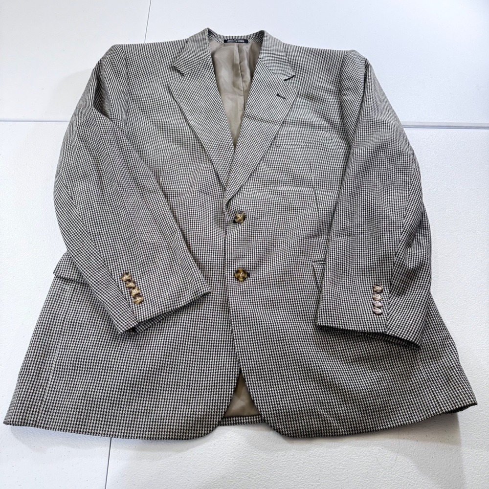 VTG Stanford 44R Houndstooth Wool Silk Blend Men's Blazer Jacket Suit Sport COat